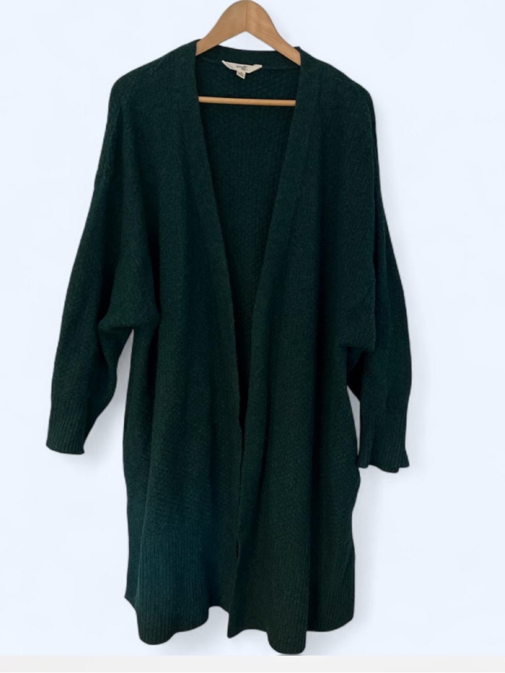 Terra & Sky Long Open-Front Cardigan Sweater - Dark Green